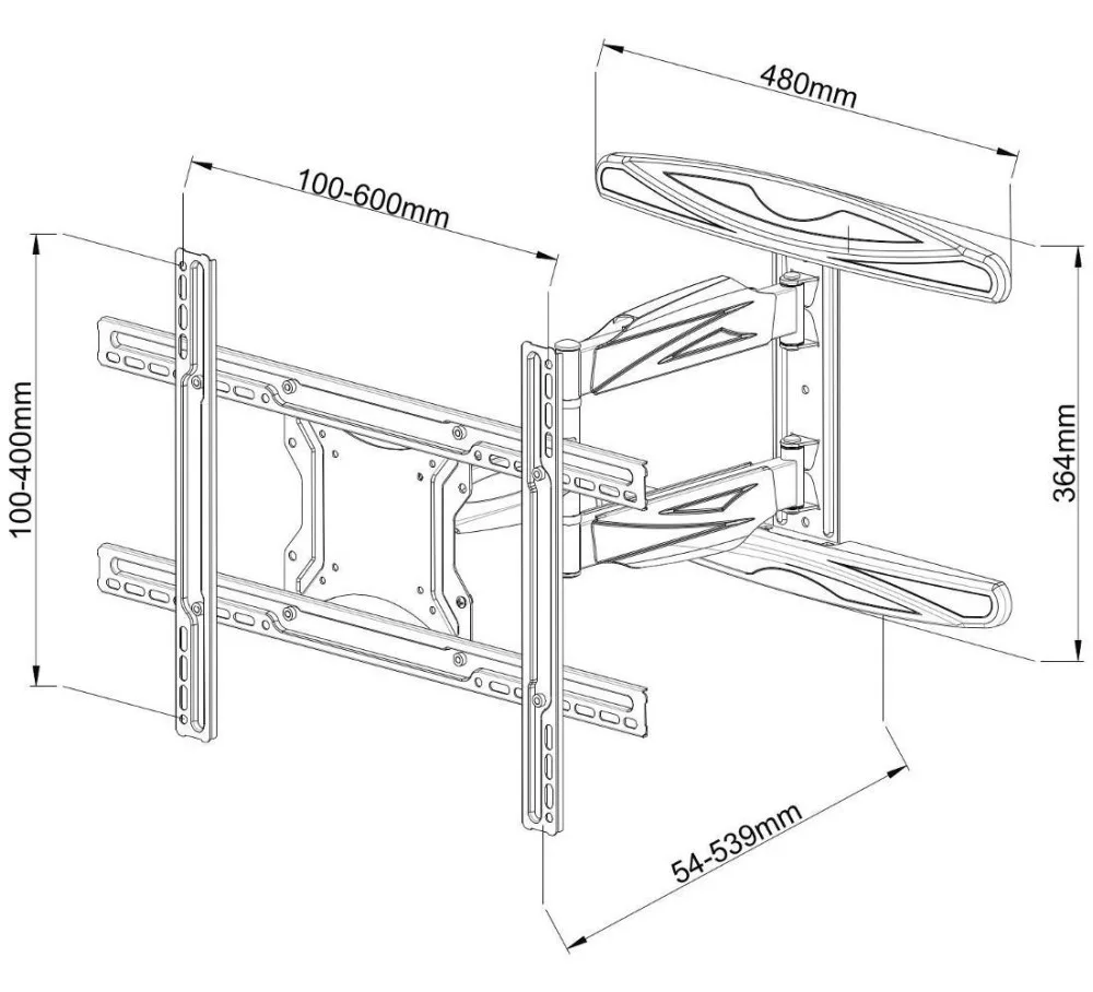 Techly Befestigungskit (voll bewegliche Wandhalterung) - für Flachbildschirm - Schwarz - Bildschirmgröße: 102-165 cm, Ansicht 4