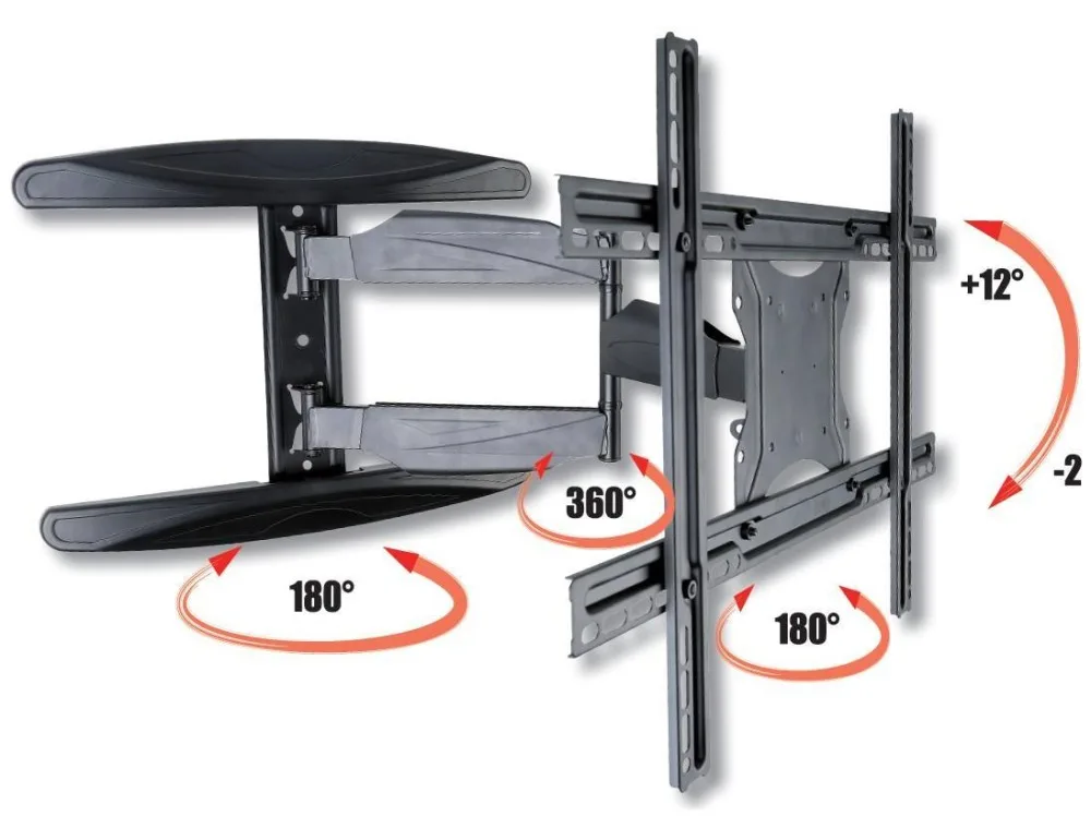 Techly Befestigungskit (voll bewegliche Wandhalterung) - für Flachbildschirm - Schwarz - Bildschirmgröße: 102-165 cm, Ansicht 5
