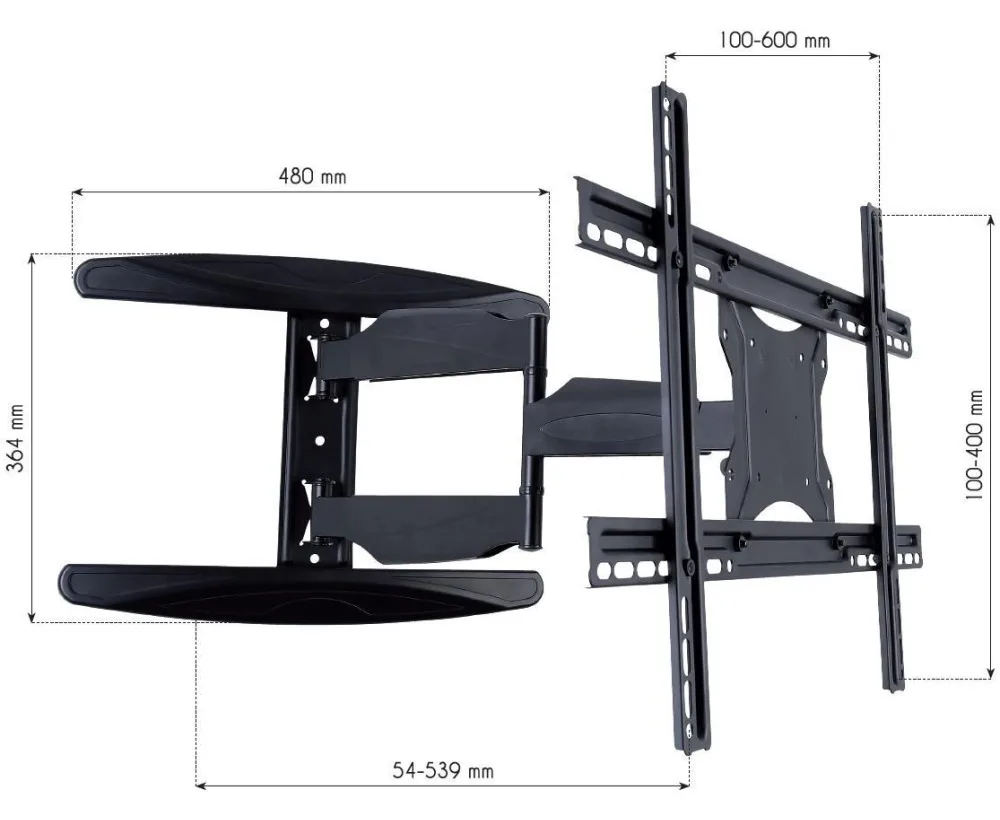 Techly Befestigungskit (voll bewegliche Wandhalterung) - für Flachbildschirm - Schwarz - Bildschirmgröße: 102-165 cm, Ansicht 6