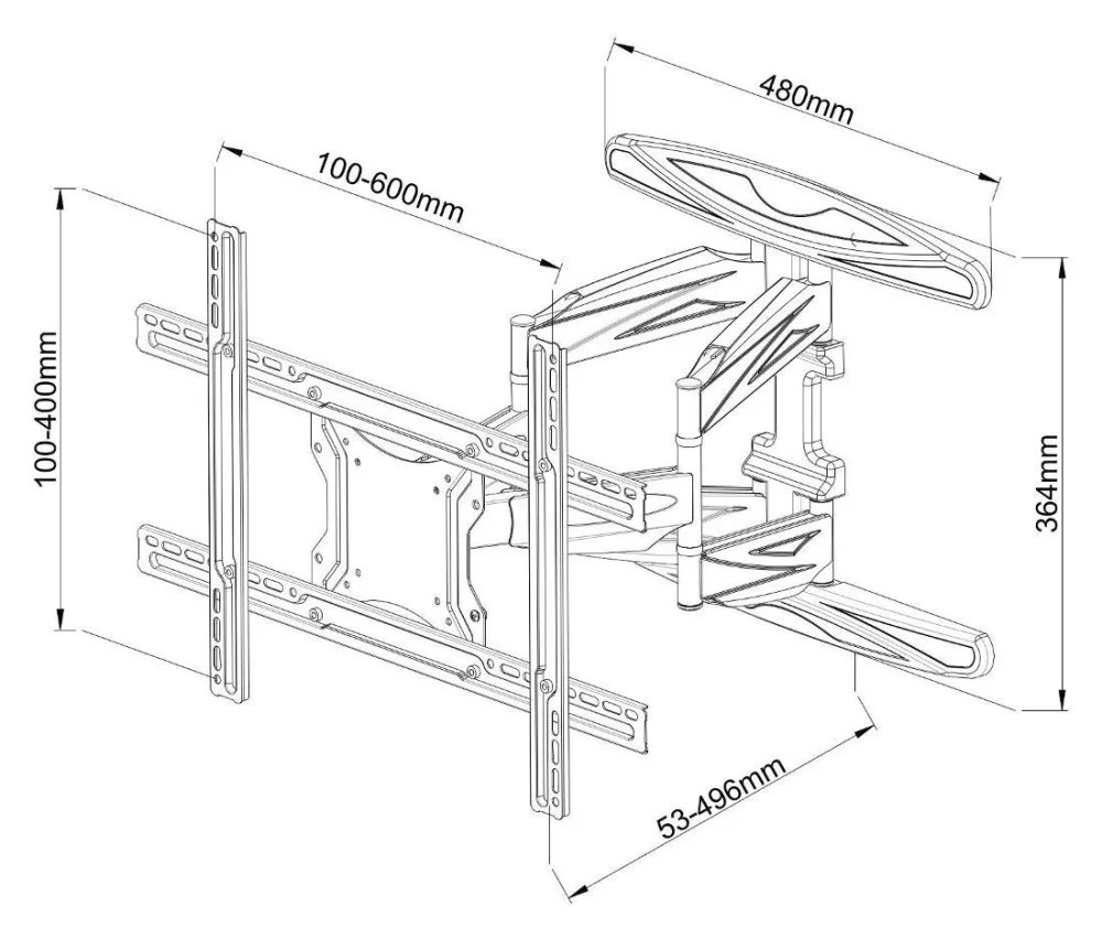 Techly Befestigungskit (voll bewegliche Wandhalterung) - für Flachbildschirm - Schwarz - Bildschirmgröße: 102-203 cm, Ansicht 4
