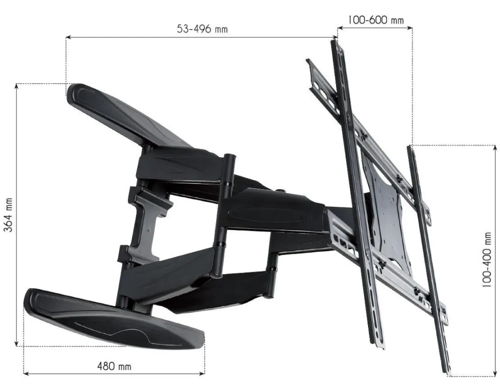 Techly Befestigungskit (voll bewegliche Wandhalterung) - für Flachbildschirm - Schwarz - Bildschirmgröße: 102-203 cm, Ansicht 6