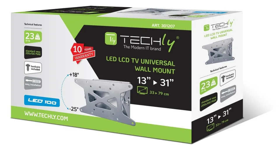 Techly Befestigungskit (Wandplatte, Halterung für Display) für flat panel - Silber - Bildschirmgröße: 33-78.7 cm, Ansicht 3