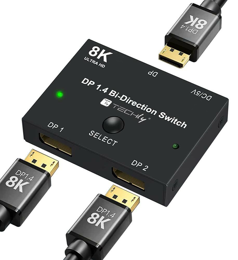 Techly Bidirektionaler Switch 8K DP1.4 Displayport Splitter - Displayport-Eingang