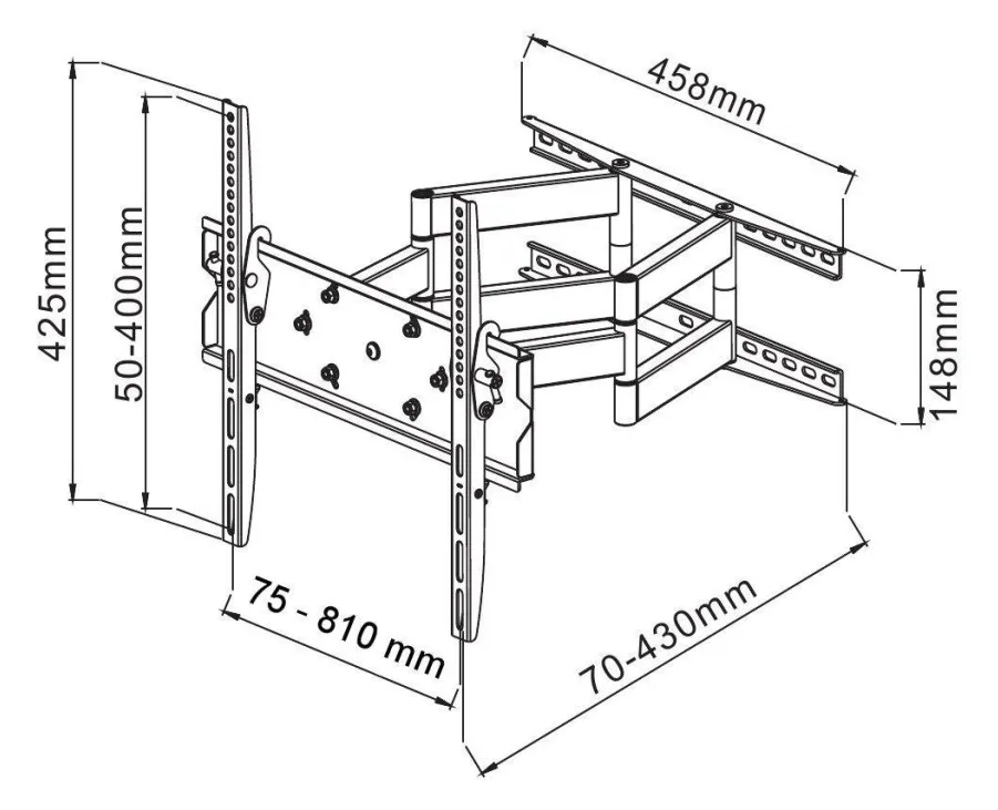 Techly MOTION LED400 - Befestigungskit (Wandmontage, Doppelarm) für LCD TV - Schwarz - Bildschirmgröße: 106.7-177.8 cm, Ansicht 4