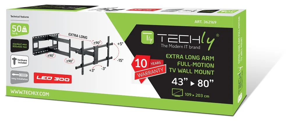 Techly Wandhalterung für 1 LCD TV LED 43-80 1015mm Wandabstand Schwarz, Ansicht 3
