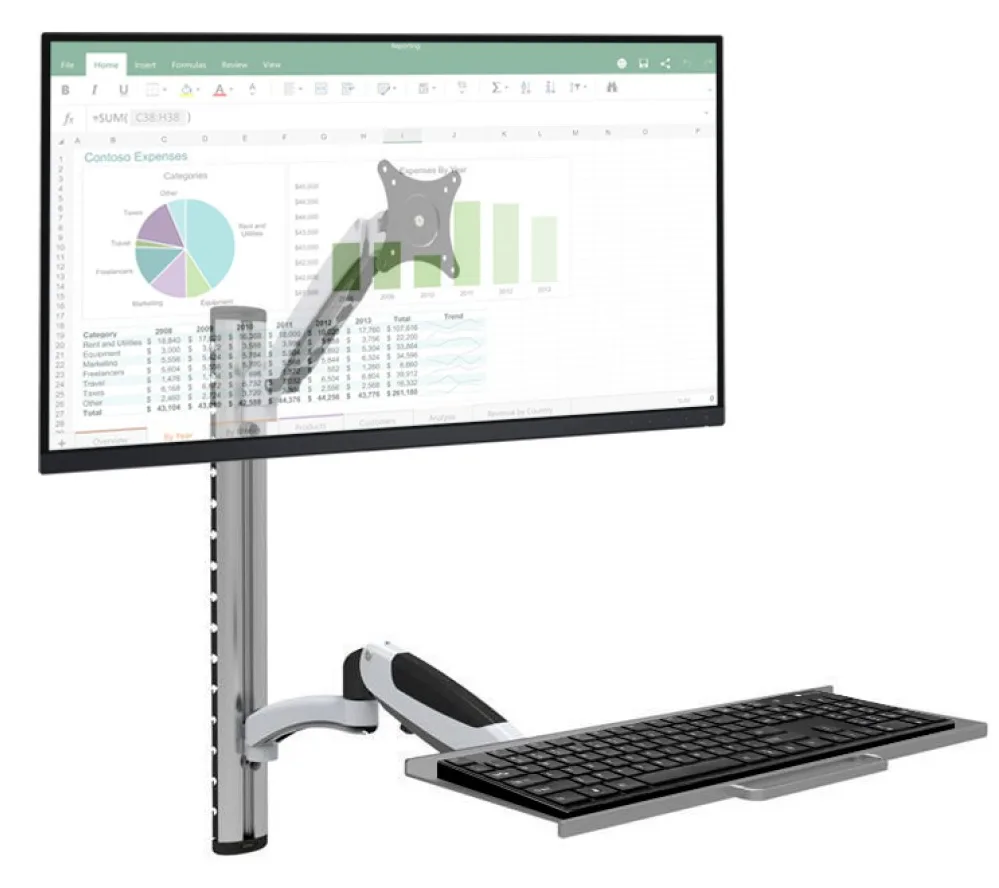 Techly Wandhalterung für 15-27 mit flexibler Tastaturablage und Arm, Ansicht 2