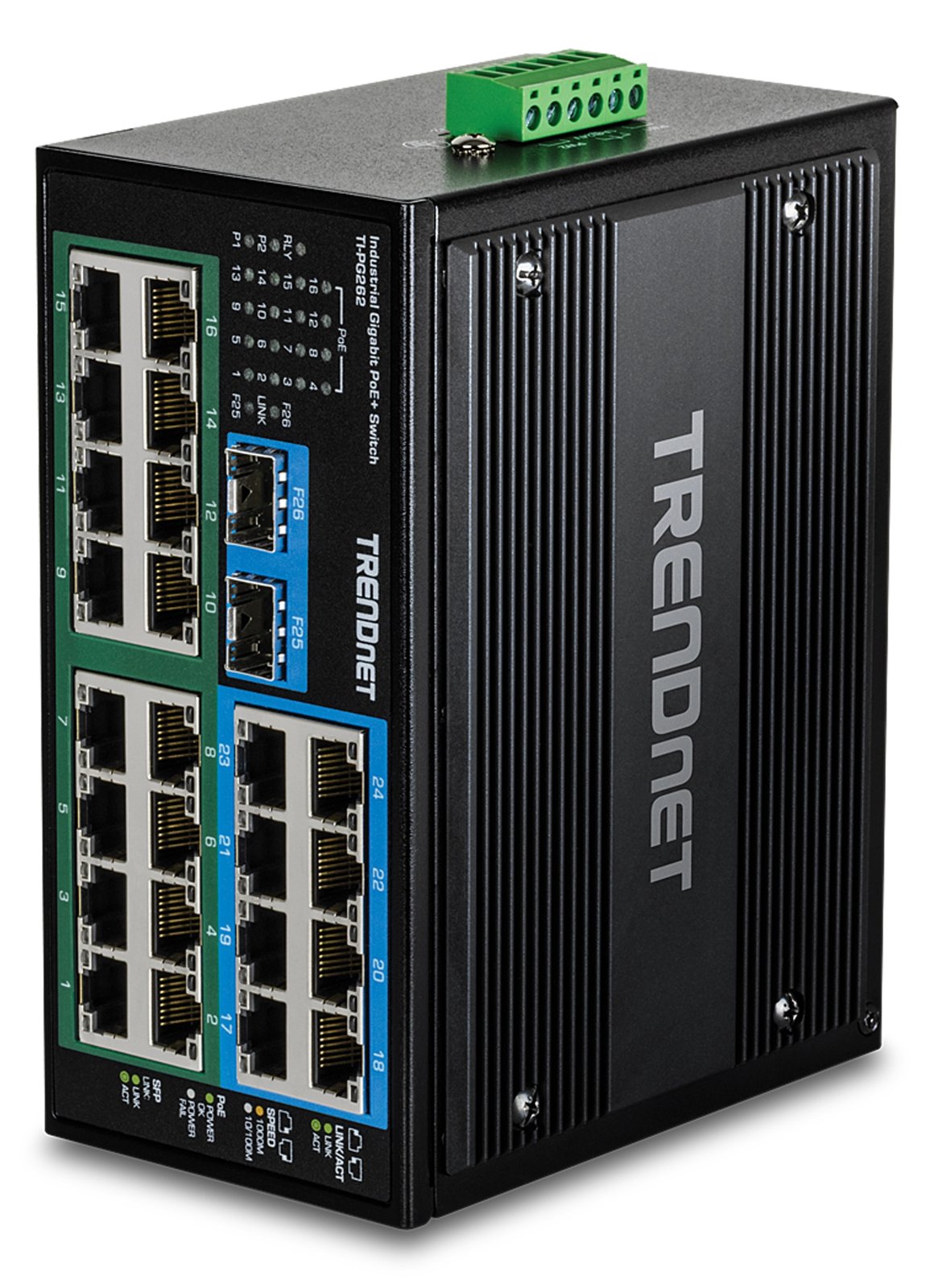 TRENDnet 26-Port Hardened Industrial Gigabit PoE+ DIN-Rail Switch
