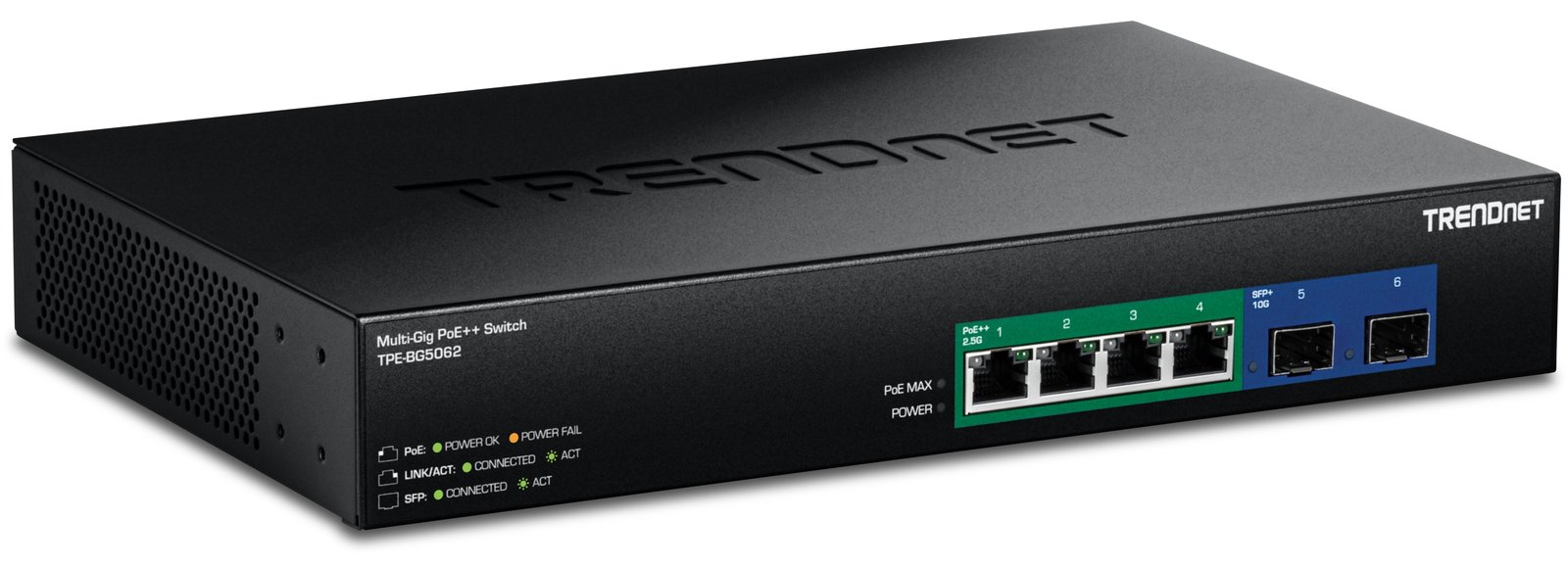 TRENDnet TPE-BG5062 Switch 240W 2.5G GaN Power PoE++ mit 10G SFP+ Port - Switch - 6-Port