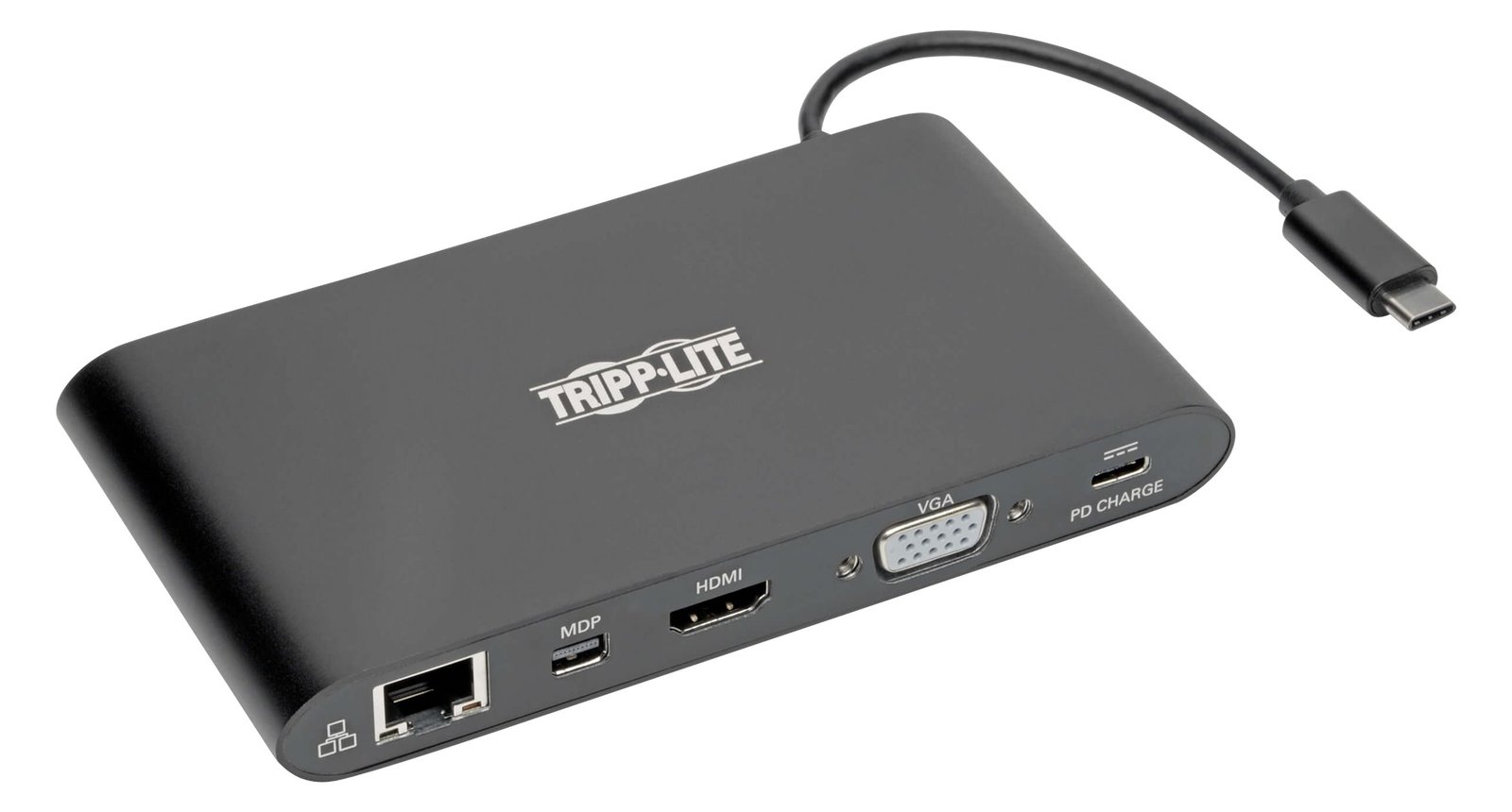 Tripp USB-C-Dual-Display-Dock - 4K HDMI - VGA - 4K Mini DP - Gbe - Kartenlesegerät - 3x USB-A-Anschlüsse