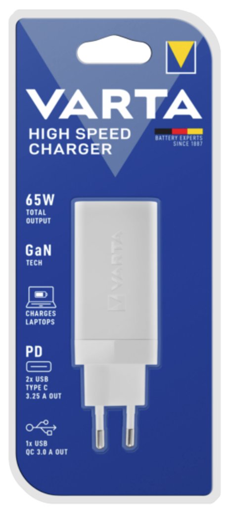 Varta Netzteil - 65 Watt - 3.25 A - PD, QC 3.0 - 3 Ausgabeanschlussstellen (USB, 2 x USB-C)