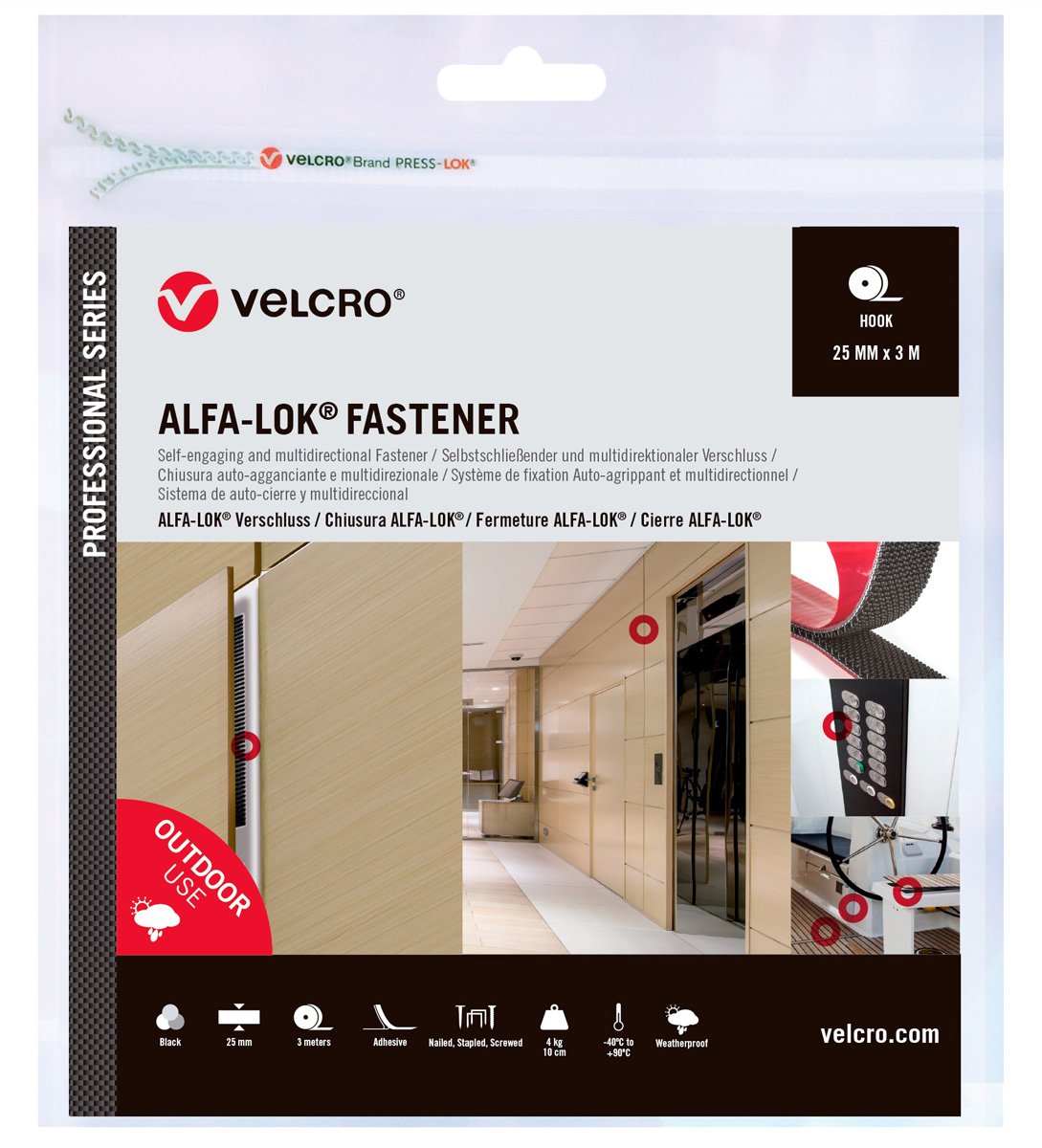 VELCRO Alfa-Lok Hakenband Schwrz VEL-PS20022