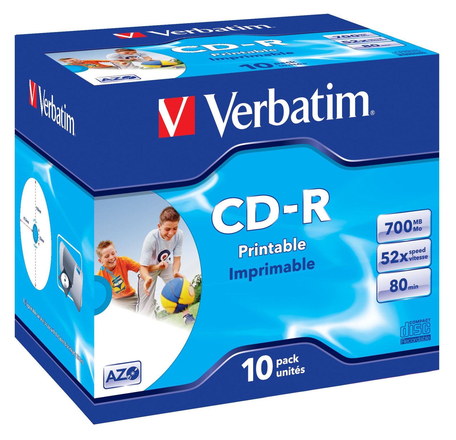 Verbatim 10 x CD-R - 700 MB (80 Min) 52x - mit Tintenstrahldrucker bedruckbare Oberfläche