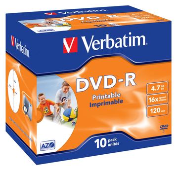 Verbatim 10 x DVD-R - 4.7 GB 16x - breite bedruckbare Fläche für Fotos - Jewel Case (Schachtel) von LumaTech