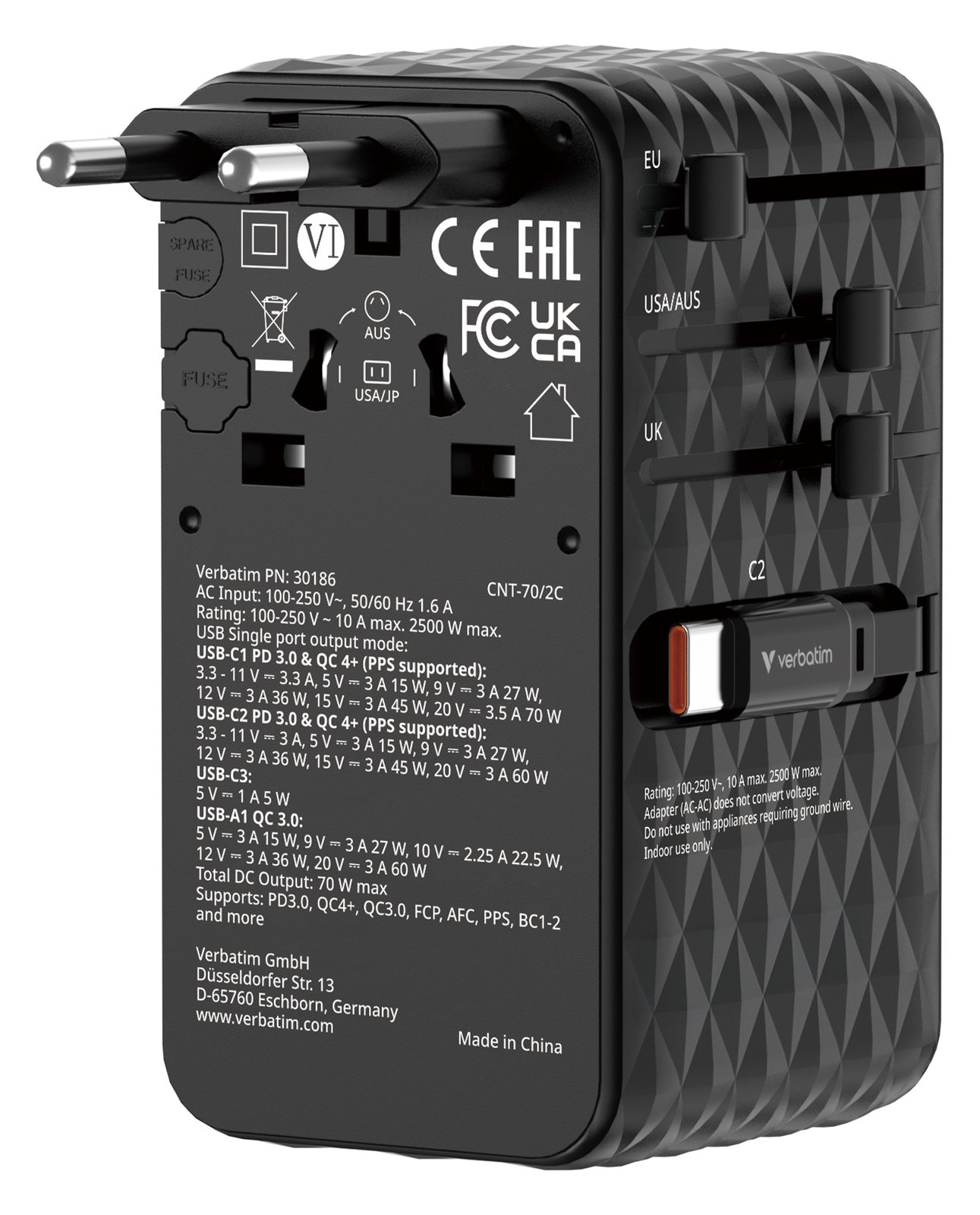 Verbatim Charge'n' Travel 70W 2C retractable Universal