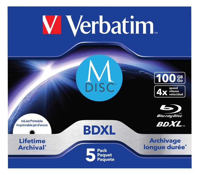 Verbatim M-Disc - 5 x BD-R XL - 100 GB 4x - mit Tintenstrahldrucker bedruckbare Oberfläche - Jewel Case (Schachtel)