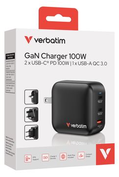 Verbatim Mini GaN Charger 100W 3Port US/EU/UK ADP - Ladegerät von LumaTech