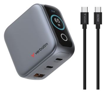 Verbatim Mini GaN Charger 3 Port 65W w Display EU/UK/US - Ladegerät von LumaTech