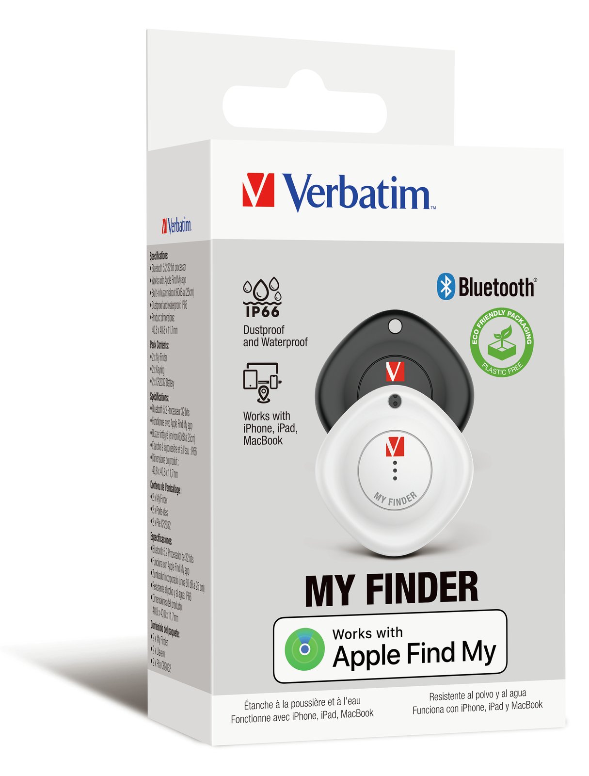 Verbatim My Finder - Anti-Verlust Bluetooth-Tag für Handy, Tablet - Schwarz, weiß (Packung mit 2)