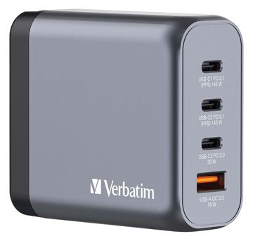 Verbatim Netzteil - GaN - 140 Watt - 5 A - PD 3.0, QC 3.0, Power Delivery 3.1, PD/PPS - 4 Ausgabeanschlussstellen von LumaTech