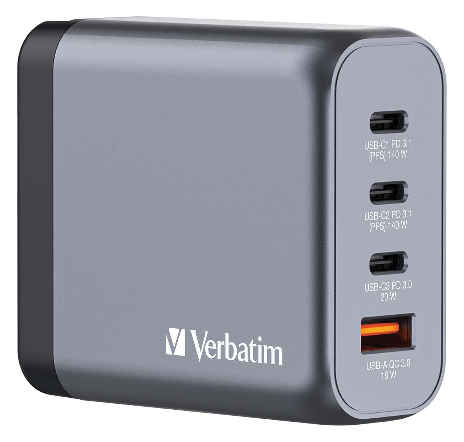 Verbatim Netzteil - GaN - 140 Watt - 5 A - PD 3.0, QC 3.0, Power Delivery 3.1, PD/PPS - 4 Ausgabeanschlussstellen