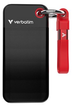 Verbatim Pocket - SSD - 2 TB - Schlüsselanhänger mit Kabelbefestigung - extern (tragbar) - schwarz, rot von LumaTech