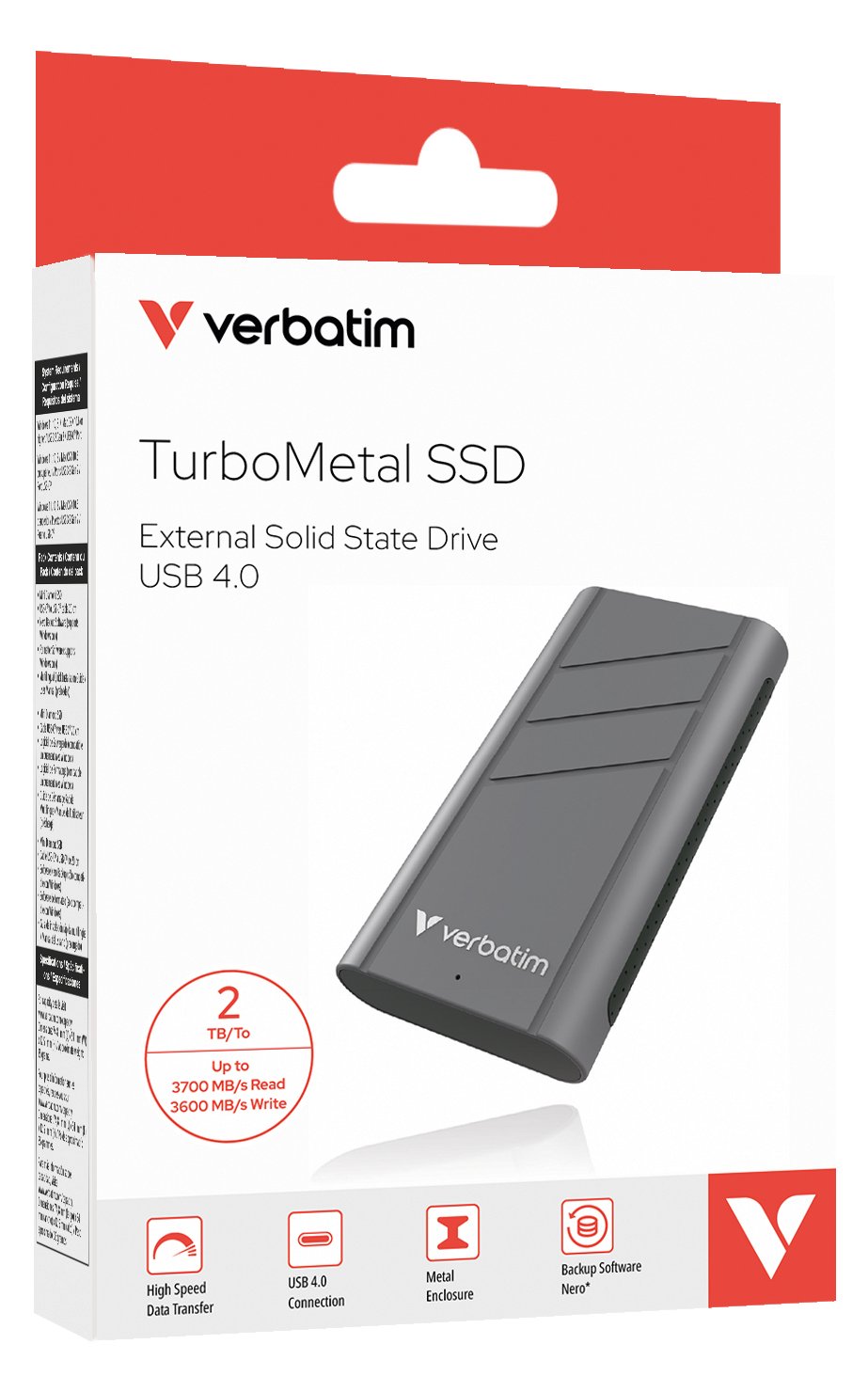 Verbatim TurboMetal SSD USB4 2TB, 2 TB, USB Typ-C, USB4 Gen 2x2, 3700 MB/s, 40 G...