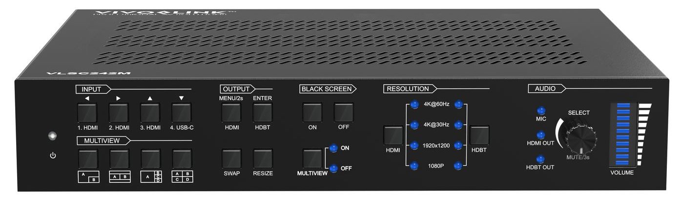 VivoLink HDBaseT 3.0 18G 4X2 seamless KVM switcher w/Multiview - USB Typ C - HDBaseT