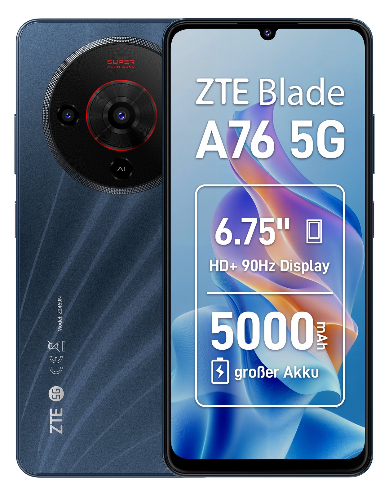 ZTE Blade A76 5G - 5G Smartphone - Dual-SIM - RAM 6 GB / Interner Speicher 128 GB - Stardust Black