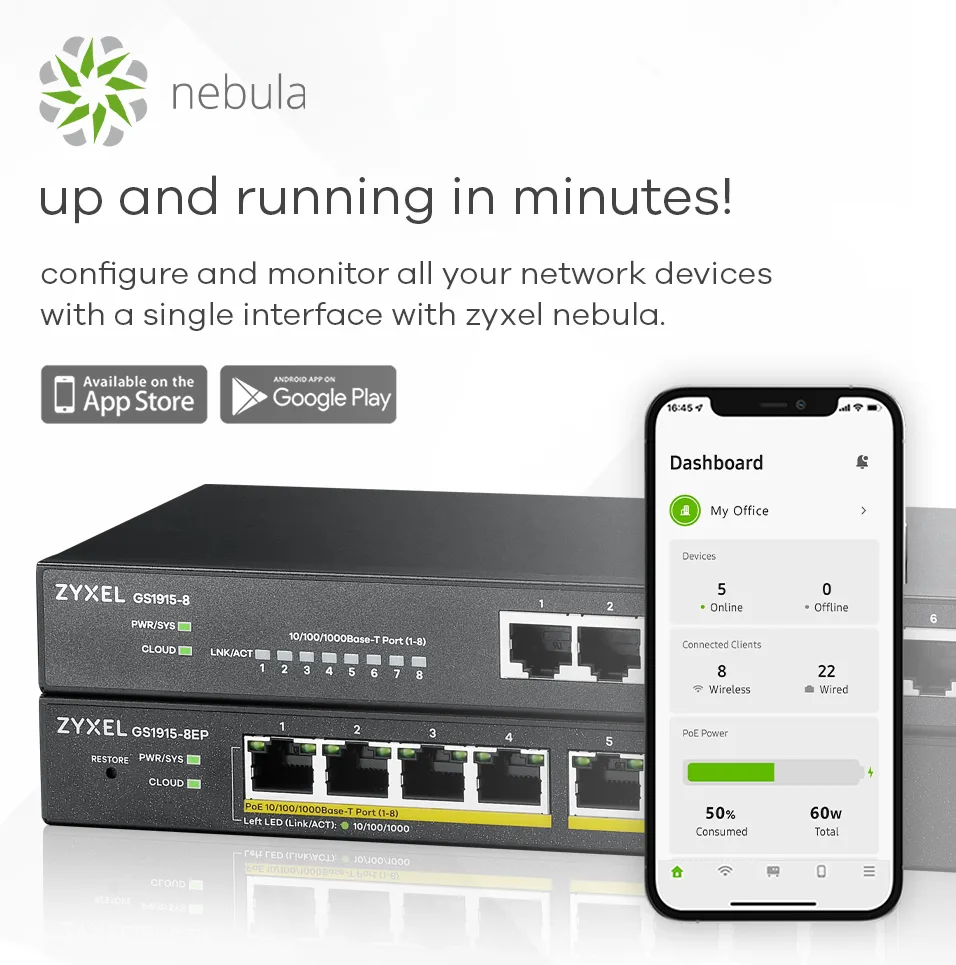 ZyXEL GS1915 Series GS1915-8EP - Switch - kompatibel mit NebulaFLEX - Smart - 8 x 10/100/1000 (PoE+), Ansicht 5
