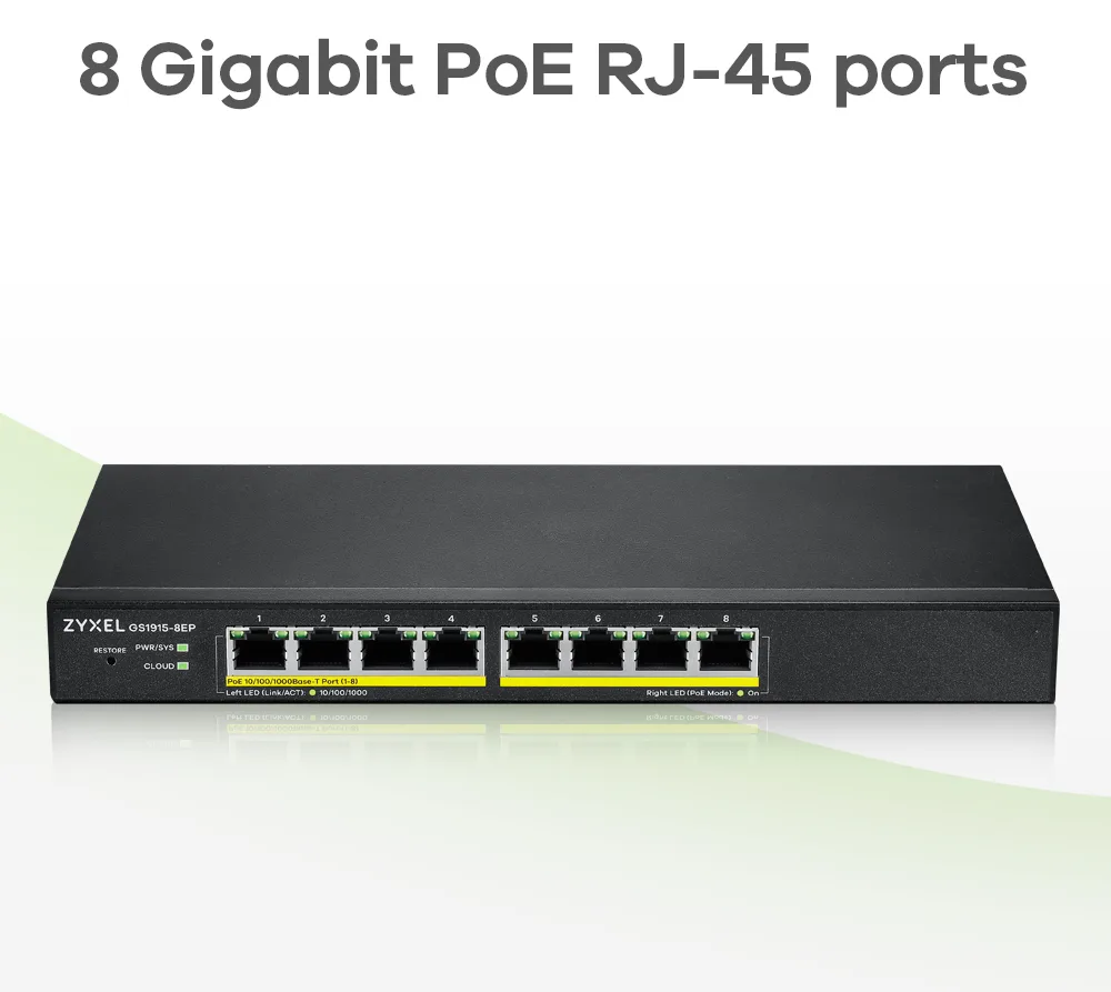 ZyXEL GS1915 Series GS1915-8EP - Switch - kompatibel mit NebulaFLEX - Smart - 8 x 10/100/1000 (PoE+), Ansicht 7
