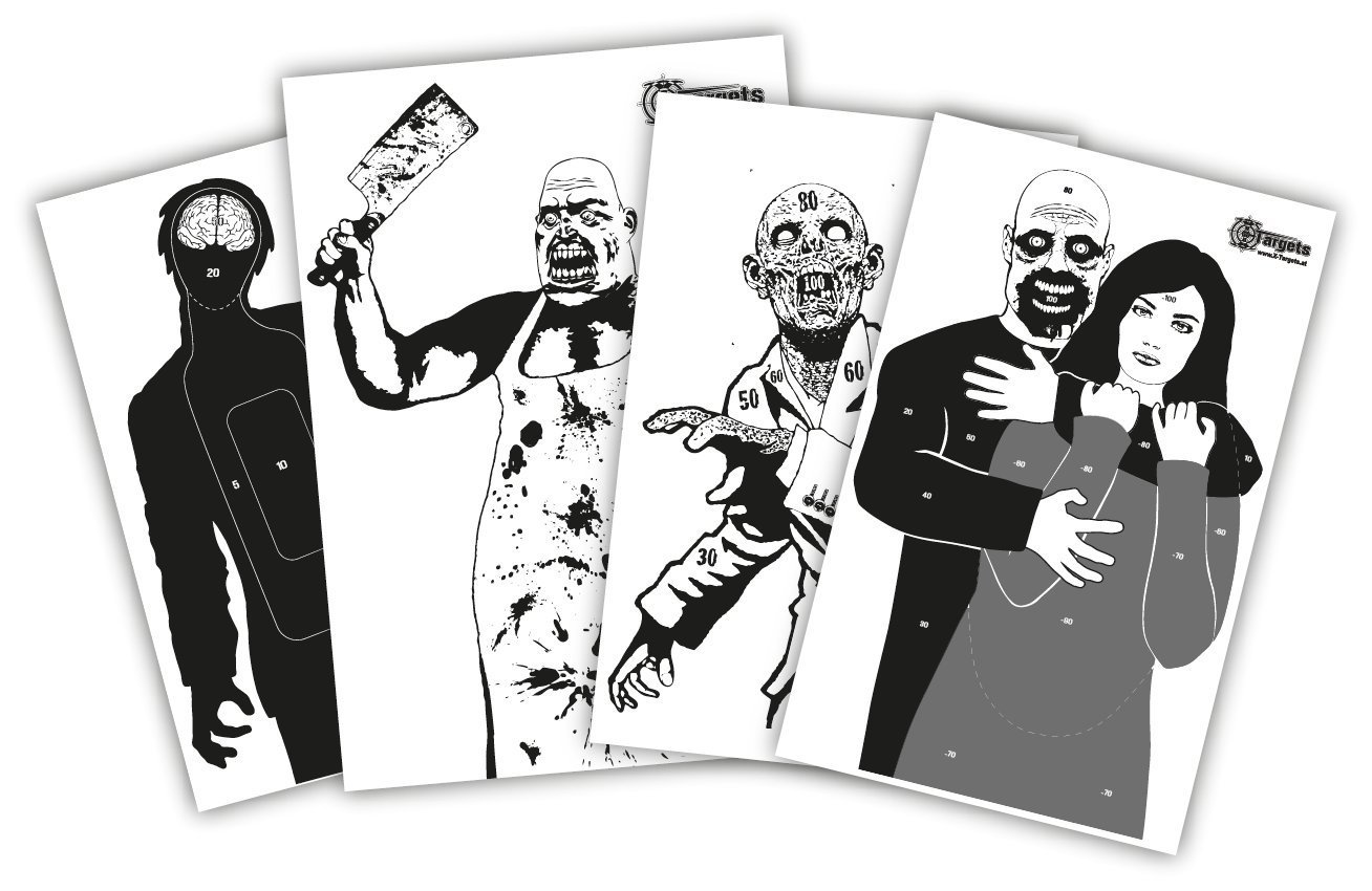 X-Targets Zielscheiben Zombie Package / 4x5 verschieden große Zombie Zielscheiben/Papier 120g/m²
