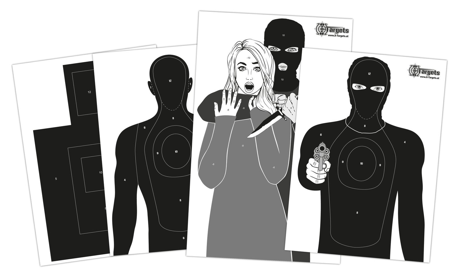 X-Targets Große Zielscheiben Defense Package / 4x5 Verschiedene Motive/Format: von 50x70 cm bis 53x84 cm / 120g/m² Papier