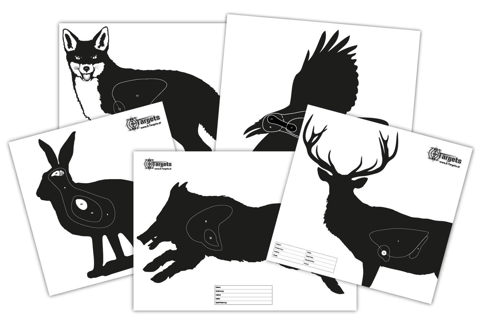 X-Targets Zielscheiben Hunting Package / 5x5 verschieden große Jagd-Zielscheiben/Papier 120g/m²