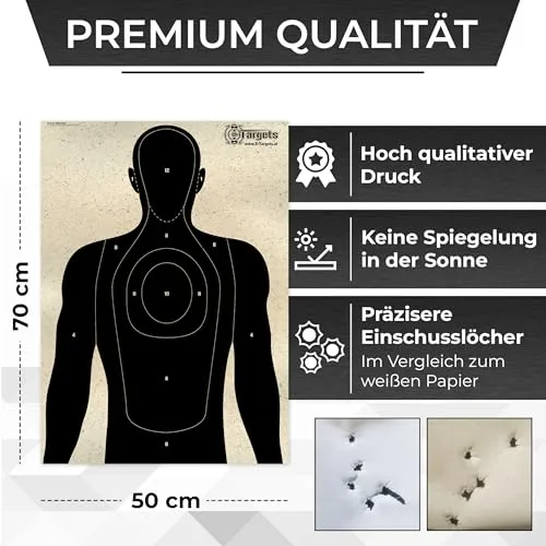 X-Targets Geisel Zielscheiben 70x50 cm, 120g/m² Graspapier mit sichtbaren Einschusslöchern und blendfreier Oberfläche für Sportschützen, Verteidigungstraining, Polizei, Airsoft (Ohne Gesicht/20), Ansicht 3