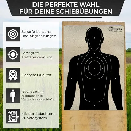X-Targets Geisel Zielscheiben 70x50 cm, 120g/m² Graspapier mit sichtbaren Einschusslöchern und blendfreier Oberfläche für Sportschützen, Verteidigungstraining, Polizei, Airsoft (Mit Gesicht/5), Ansicht 4