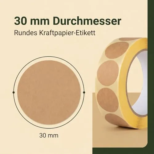 X-Targets 1000 Kraftpapier Etiketten Rund 30mm | Braune Etiketten zum Beschriften | Selbstklebende Aufkleber permanent haftend, Ansicht 3