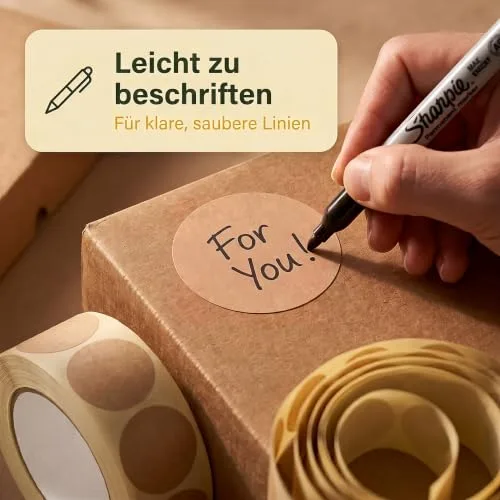 X-Targets 1000 Kraftpapier Etiketten Rund 30mm | Braune Etiketten zum Beschriften | Selbstklebende Aufkleber permanent haftend, Ansicht 4