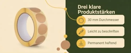 X-Targets 1000 Kraftpapier Etiketten Rund 30mm | Braune Etiketten zum Beschriften | Selbstklebende Aufkleber permanent haftend, Ansicht 6