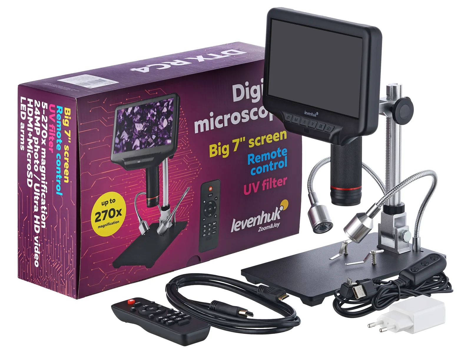 Levenhuk DTX RC4 - Digitales Mikroskop - Schwarz - Metall - LCD - 17,8 cm (7") - MicroSD (TransFlash), Ansicht 4