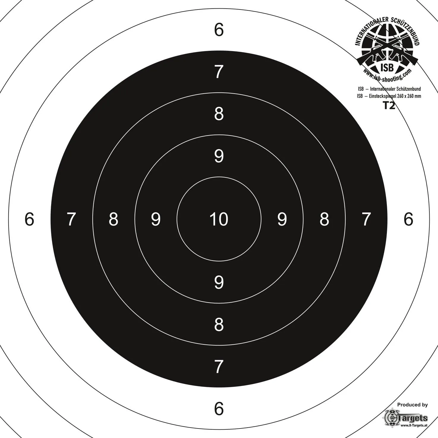 Zielscheiben *T2 ISB Target* | 26x26 cm | Karton 250g/m² | Offiziell für den ISB Verein entwickelt | Wettbewerbszielscheibe für den ISB Bewerb (250 Stück), Ansicht 2