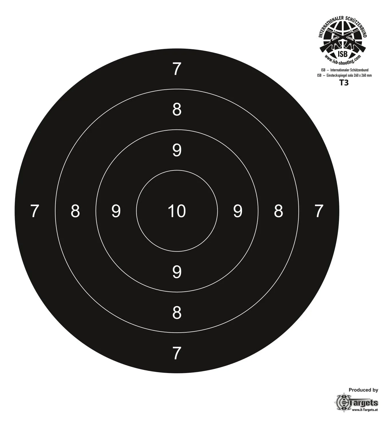 Zielscheiben *T3 ISB Target* | 26x26 cm | Karton 250g/m² | Offiziell für den ISB Verein entwickelt | Wettbewerbszielscheibe für den ISB Bewerb (250 Stück), Ansicht 2