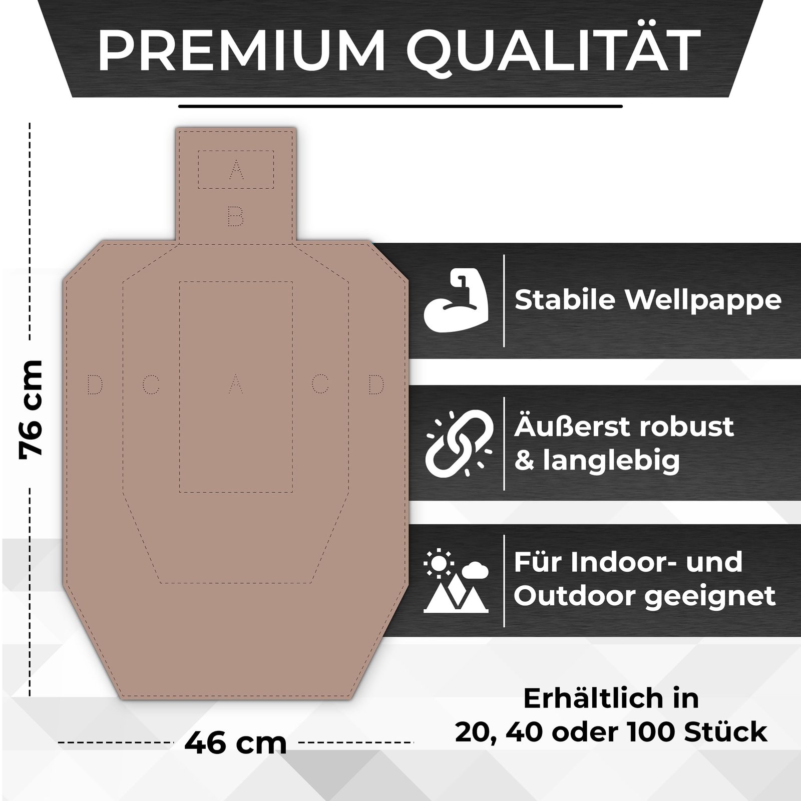 USPSA / IPSC Metric Wettkampfscheibe / Wellpappe Braun/Weiß / Format 46 x 76 cm (Metric Cardboard) (100 Stück)