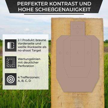 USPSA / IPSC Metric Wettkampfscheibe / Wellpappe Braun/Weiß / Format 46 x 76 cm (90 Stück)