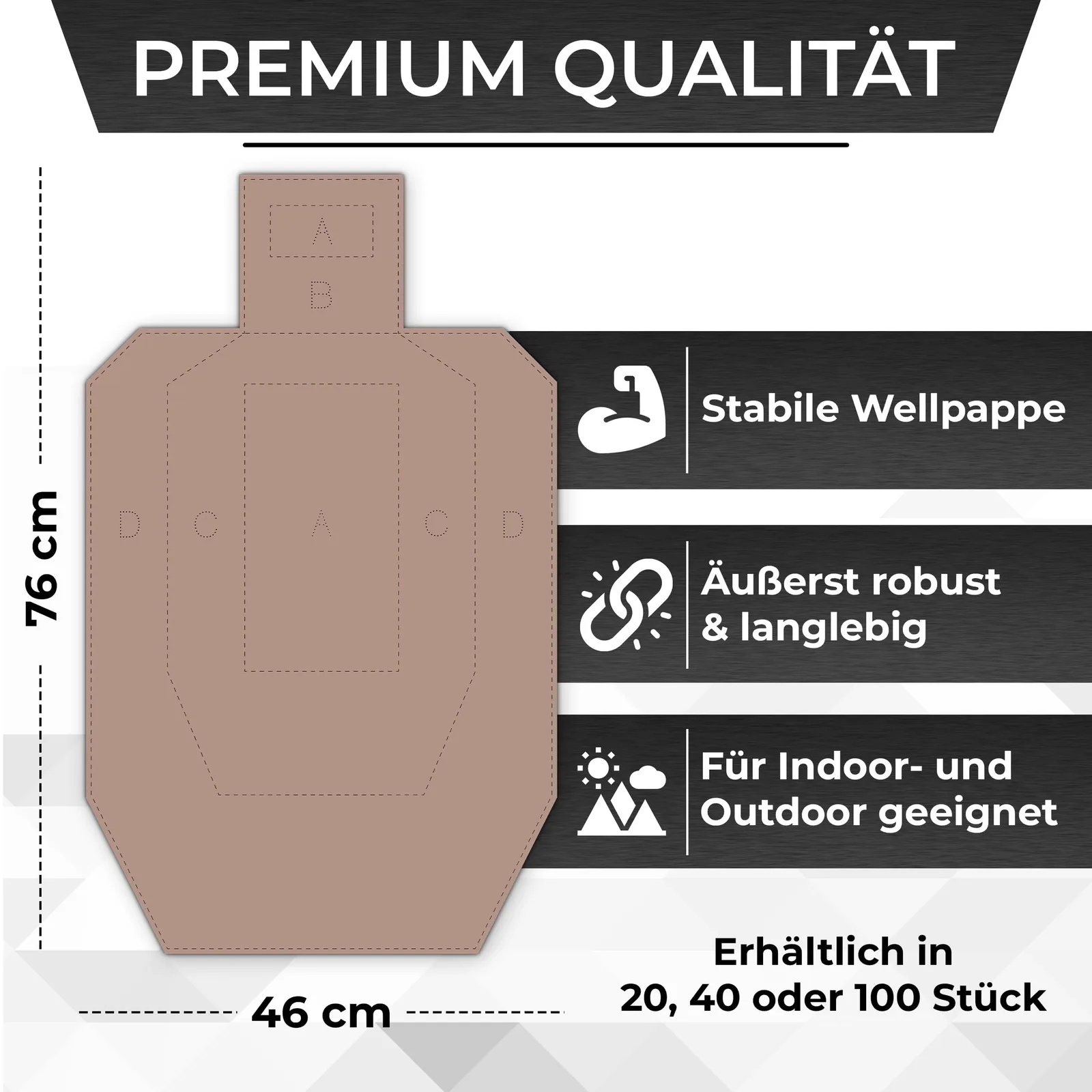 USPSA / IPSC Metric Wettkampfscheibe / Wellpappe Braun/Weiß / Format 46 x 76 cm (90 Stück), Ansicht 2
