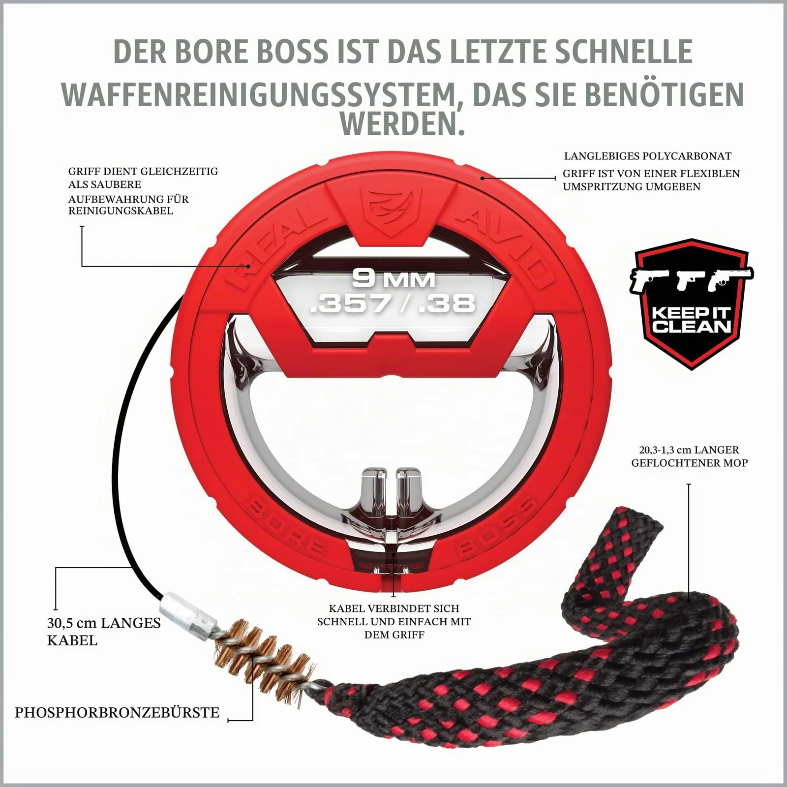 REAL AVID Bore Boss Kal. 9mm/.38/.357 - Reinigungskit für Kaliber .45/.44 - Kurzwaffe, Ansicht 3