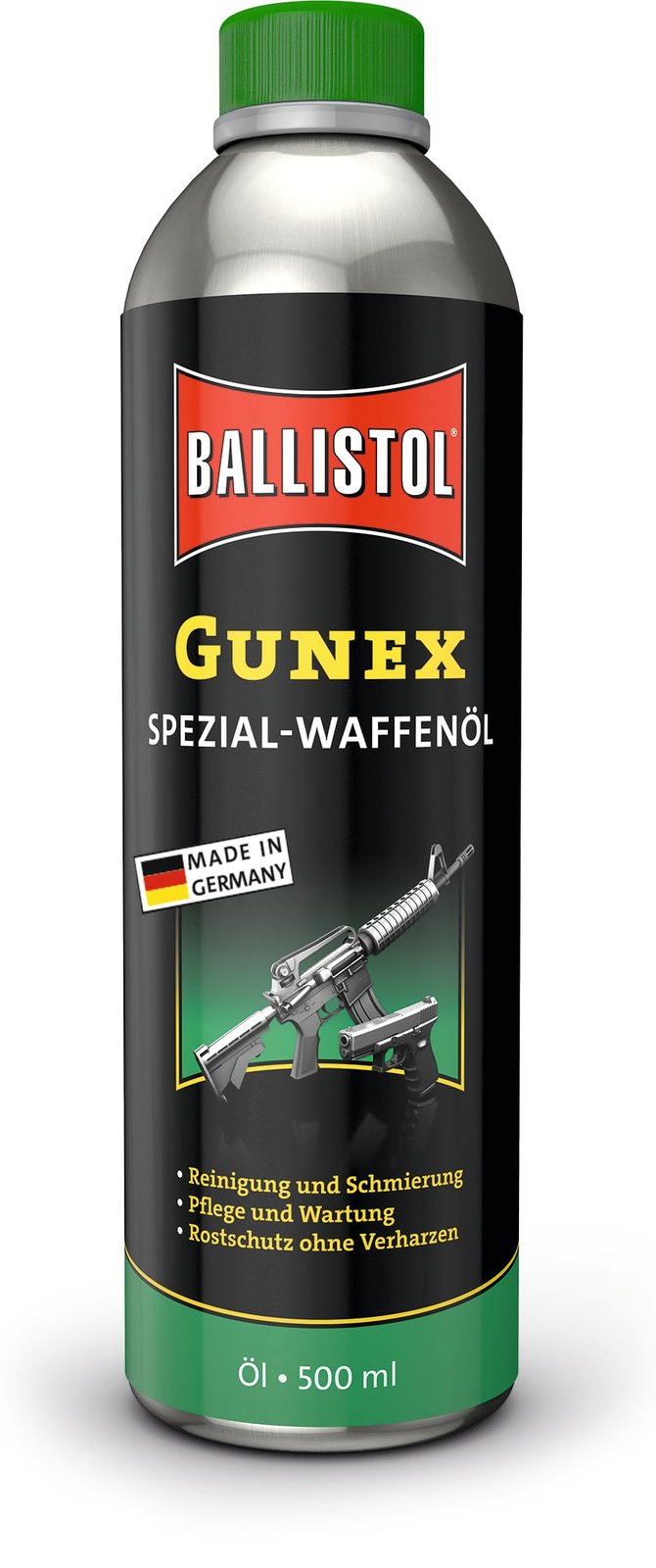 BALLISTOL 22050 GUNEX Waffenöl 500ml Flasche – Temperaturbeständiges Waffen-Pflege-Öl – Reinigung, Wartung, Rostschutz