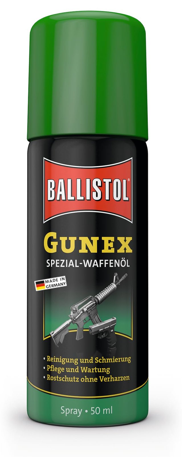 BALLISTOL 22150 GUNEX Waffenöl 50ml Spray – Temperaturbeständiges Waffen-Pflege-Öl – Reinigung, Wartung, Rostschutz