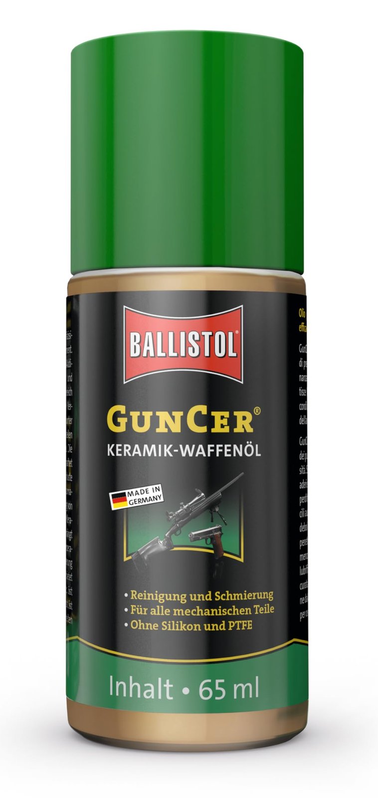BALLISTOL 22169 GUNCER Keramik-Waffenöl 65ml Flasche – Temperaturbeständige Waffenpflege mit Dosierspitze - Rostschutz