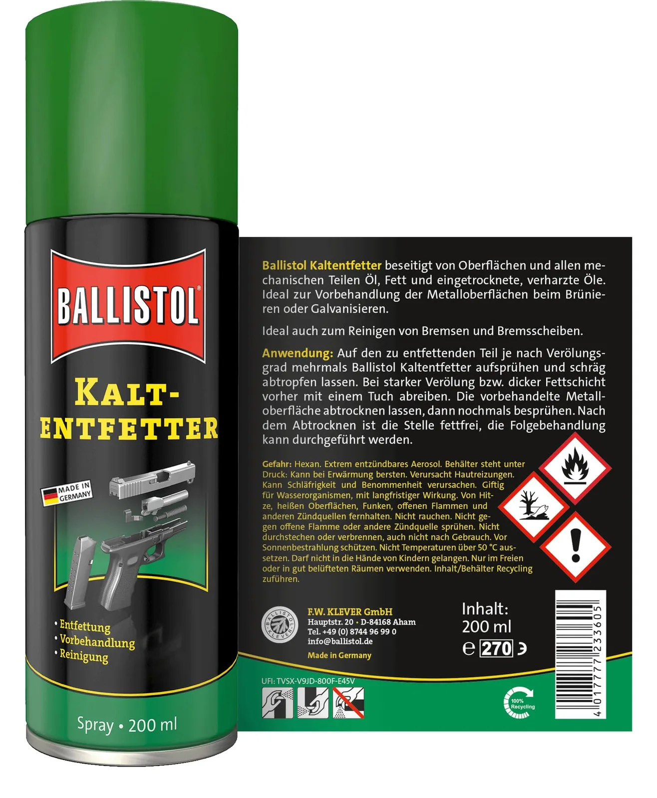 BALLISTOL 23360 Kaltentfetter Spray, Entfernt Öle, 200 ml Dose, Ansicht 2