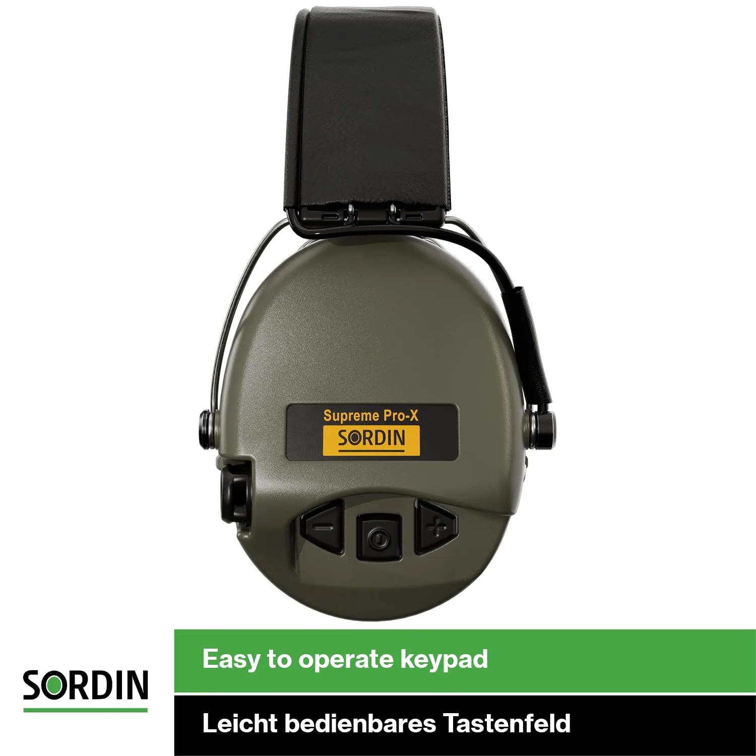 Sordin Pro-X LED Kapsel-Gehörschützer - 75302-X/L-07-S - Gehörschutz aktiv & elektronisch mit Lederband - Gelkissen - Oliv, Ansicht 4